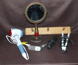 lot 69 image: vintage-style swivel vanity mirror, Homedics Handheld Back Massager hair straighteners night light and more see pictures for details