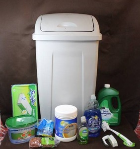 lot 110 image: Cleaning supplies and trash can see pictures for details