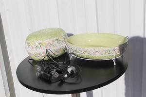 lot 162 image: Temp-tations Oval Bouquet Garden Floral Green wWhite Basket and Temp-tations by Tara ceramic casserole dish with a lid,