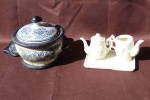 lot 237 image: miniature tea set and  ceramic pottery bowl with lid