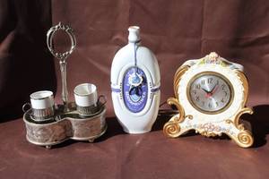 lot 243 image: vintage porcelain mantel clock,and silver-plated demitasse or espresso set, and more see pictures for details