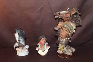 lot 284 image: decorative bust sculpture depicting a Native American Indian chief with a horse,and more see pictures for details