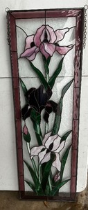 lot 191 image: STAINGLASS  - IRIS   36 HT X 12 WIDE  HAS CHAIN TO HANG IT UP  ( MATCHES  LOT 18)