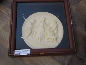 lot 172 image: Barbiere di siviclia framed dcor plate  ( THE BARBER OF SEVILLE)     Poured in TUSCANY