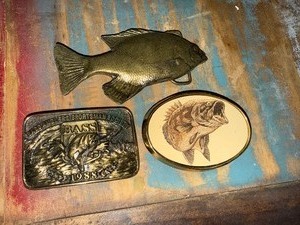 lot 141 image: qty 3 bass belt buckles solid brass