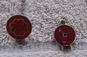 lot 103 image: ROSE OF SHARON AWARD PINS 5YR STERLING, 15 YR CHARM C SAPPHIRE 110 10 K