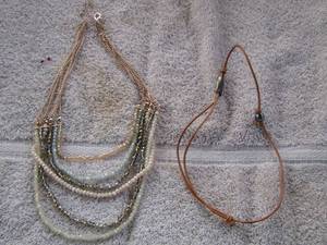 lot 111 image: NECKLACE - 1 LEATHER, 1 - 6 STRAND SILVER & CRYSTAL