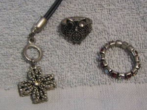 lot 116 image: LEATHER BRACELET C CROSS AND 2 RINGS