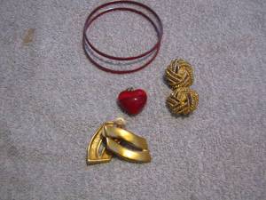 lot 303 image: 2 PAIR CLIP ON EARRINGS & BANGLE BRACELET
