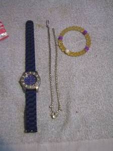 lot 157 image: WATCH, NYLON BRACELET AND NECKLACE