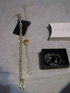 lot 169 image: 2 NECKLACES & AVON HOOP EARRINGS