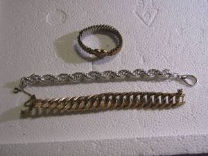 lot 233 image: 2 SILVER BRACELETS, MONET GOLD BRACELET