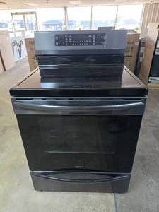 lot 38 image: NEW Frigidaire Gallery 30 4 Burner Glass Top Electric Range, Model GCRI3058ADE Black Stainless