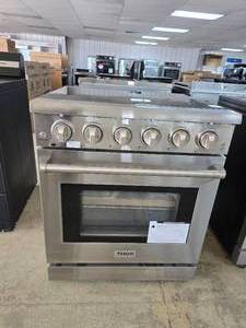 lot 52 image: NEW Thor 30 5 Burner Glass Top Electric Range, Model HRE3001 Stainless Steel