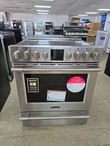 lot 55 image: NEW Frigidaire Professional 30 Electric 5 Burner Glass Top Electric Range w Airfry, Model PCFE3080AF Stainless Steel