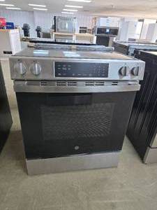 lot 58 image: NEW GE 30 5 Burner Glass Top Electric Range, Model GRS500PV1SS Stainless Steel