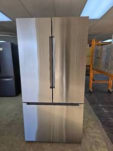 lot 63 image: NEW Bosch 36 French Door Bottom Mount Refrigerator w Total No Frost, Model B36CT81EMS Fingerprint Resistant Stainless Steel