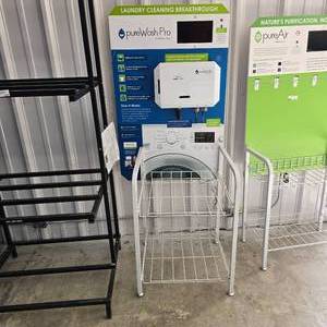 lot 132 image: Greentech PureWash Pro Display Shelf w LCD Screen & Product Info