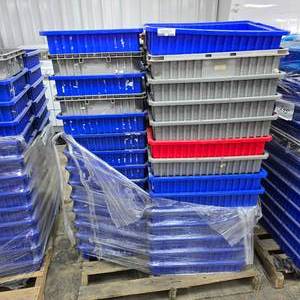 lot 137 image: Pallet of Akro-Grid Dividable Plastic Storage Boxes.  Includes Approx 70 Storage Boxes Total