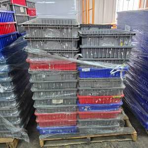 lot 140 image: Pallet of Akro-Grid Dividable Plastic Storage Boxes.  Includes Approx 45 Storage Boxes Total
