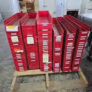 lot 145 image: Large Pallet Full of Quantum Shelf Storage Bins.  Includes QSB106 (Qty 75) & QSB105 (Qty 65)