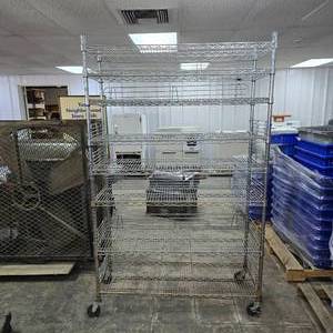lot 149 image: Rolling Metal Shelf w 8 Racks, Side & Back Attachments