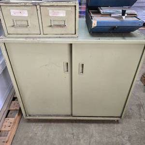 lot 171 image: Vintage Green Steel Sliding Door Cabinet