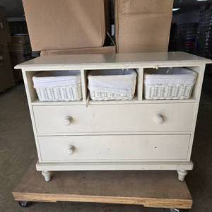 lot 176 image: Pottery Barn Kids Wooden Dresser w Compartments