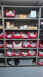 lot 238 image: Metal Shelf w Contents & Bins.  Buyer must take all.