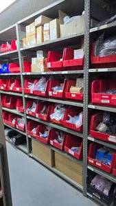 lot 241 image: Metal Shelf w Contents & Bins.  Buyer must take all.