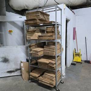 lot 279 image: Rolling Rack w Misc Boxes