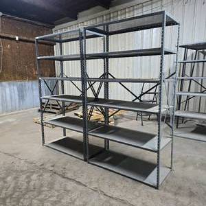 lot 295 image: Lot of 2 Metal Shelves.  Buyer to dismantle.  Buyer must take all.