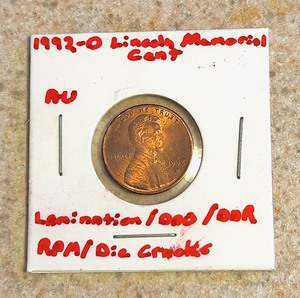 lot 42 image: RARE 1992-D Lincoln Memorial Cent W Double Die Obverse &amp Reverse, Lamination Errors, Repunched Mint Mark, &amp Multiple Die Cracks