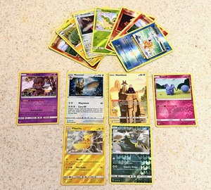 lot 104 image: Thirteen (13) Basic Pokemon Reverse Hologram Cards - Including Azurill Common SM- Cosmic Eclipse, Hoothoot Ultra Rare Astral Radiance, Noctowl Sword &amp Shield Promo Card, &amp Rare Marshadow Unbroken Bonds