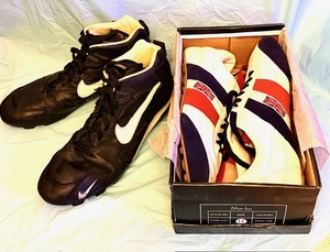 lot 56 image: New Pair of British Bha-Ku Soccer Shoes &amp Used Nike High Top Football Shoes - sizes 11