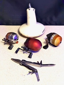 lot 59 image: Fishing Supplies - Including Three (3) Vintage Bait Casting Reels, Boat Anchor, &amp Folding Pocket Multi-Tool