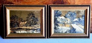 lot 72 image: Set of 2 Currier and Ives Regal Metalcraft Gold Foil Metallic Prints - Return from Pasture &amp The Roadside Mill