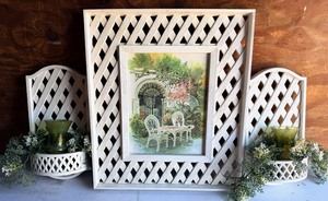 lot 75 image: Garden Impressionism Art in Grid Frame - Morning by David Solomon - W Matching Grid Candle Sconces