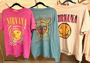 lot 82 image: Sublime Long Beach XL GreenLong Sleeve Tee W IconicSun Logo Two (2) Nirvana Smile Back Crew Neck Short Sleeve Unisex T-Shirts