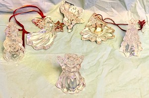 lot 128 image: Set of Three (3) Gorham-Chrystal Ornaments - Angel, Snowman, &amp Tree W Three (3) Vintage Gorham 1831 Lenox Chrystal Ornaments
