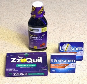 lot 139 image: One (1) Bottle &amp Three (3) Boxes of DG Health, ZzzQuil, &amp Unison Sleep Aids
