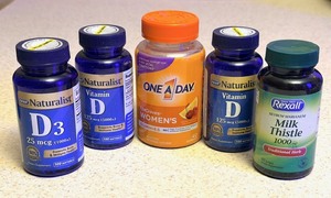 lot 140 image: Five (5) Bottles Of D Vitamins, Womens Multi Vitamins, &amp Milk Thistle&nbsp