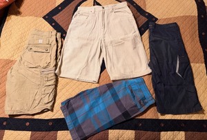 lot 168 image: Four (4) Pair of Vintage Mens Shorts - Including Two (2) Pair of Union Bay (Corduroy &amp Camo), Vurt (WSkaters Logo) &amp Transnine(Sizes in Photos)