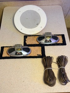 lot 208 image: Vintage Ceiling Mount Executone Speaker w Two (2) Sharp 25W Speakers &amp speaker Wire