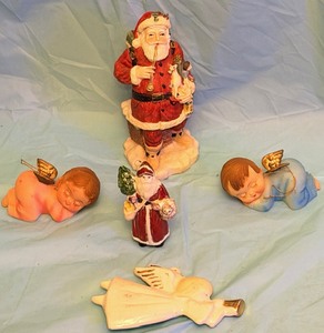 lot 235 image: The International Santa Claus Collection 1992 SANTA CLAUS The United States, Vintage Goebel Santa Claus Figurine &amp(Fathers Christmas), Vintage MCM Boy and Girl Cherubs, &amp 1970s Albertas Ceramics Angel