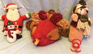 lot 239 image: Vintage Christmas Plush - Including Santa, Snowman, &amp a Very Cool Turkey