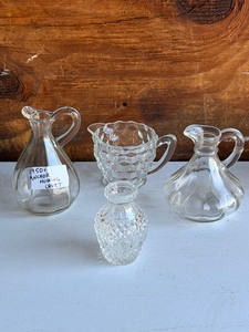 lot 251 image: Vintage Anchor Hocking #171 Optic DesignCruet, Jeanette,Clear Depression Glass Creamer, Clear Glass Cruet, &amp&nbsp1950s Anchor Hocking Cruet