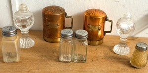 lot 282 image: Eight Salt &amp Pepper Shakers - Including Vintage Cut Chrystal Shakers &amp Vintage Copper Salt &amp Pepper Shakers
