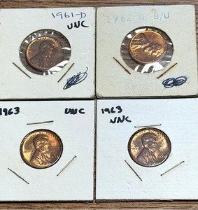 lot 320 image: Four (4) Uncirculated Lincoln Memorial Cents (1961-D, 1962-D, 1963)