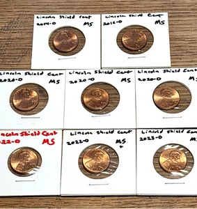 lot 321 image: Eight (8) Mint Shape 2014-2023-D Lincoln Shield Cents